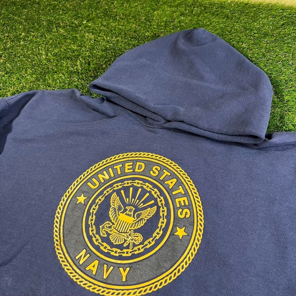VTG Soffe US Navy Pullover Hoodie XL Spell Out Military Sweatshirt Blue USA - Picture 2 of 7